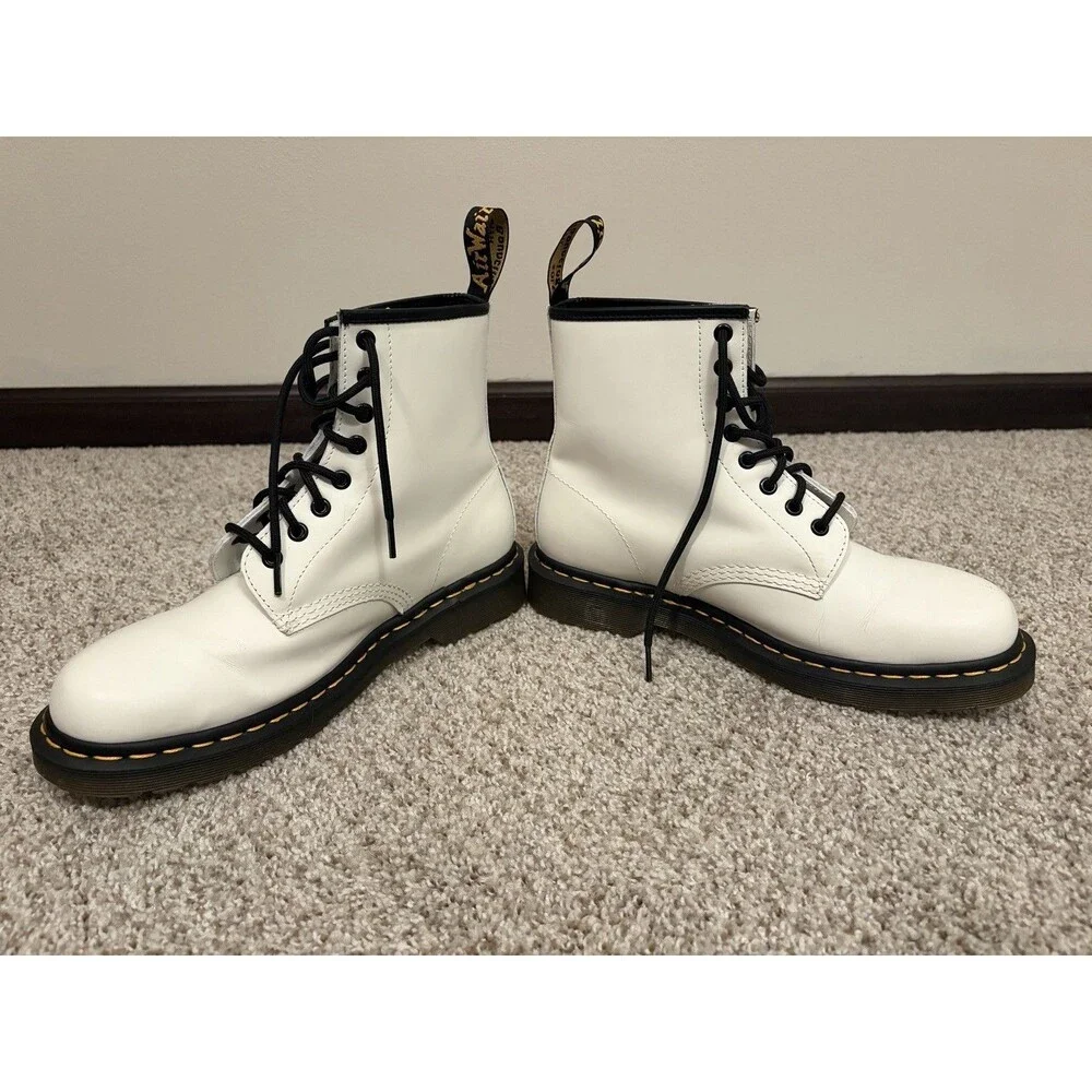 Dr. Martens 1460 Women’s White Leather Combat Ankle Boots US 10